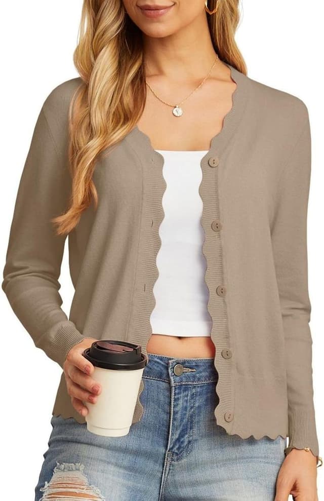 Detalle de GRECERELLE Strickjacke Damen mit Knöpfen und V-Ausschnitt – leichte Cardigan mit Spitze