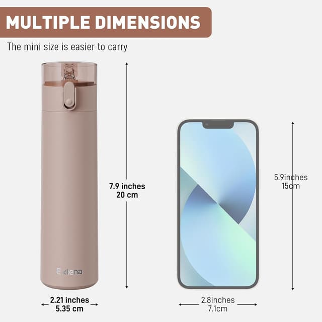 Detalle de Exllena Small Water Bottle 270ml with Straw (Brown) – leak-proof flask with one-hand opening