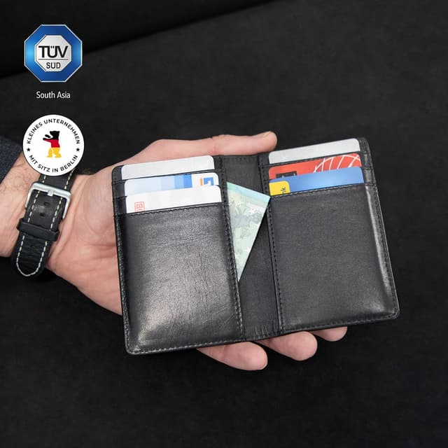 Detalle de Berliner Bags Vintage Porto Slim Kartenetui aus Saffiano Leder mit RFID-Schutz – Schwarz, mit Geschenkbox