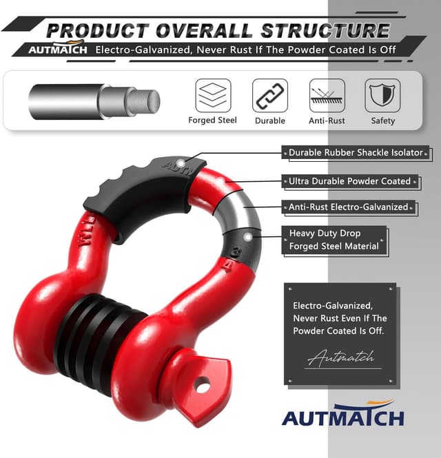 Detalle 2 de AUTMATCH D Ring Shackle 3/4" 41,887 lbs Tow Recovery