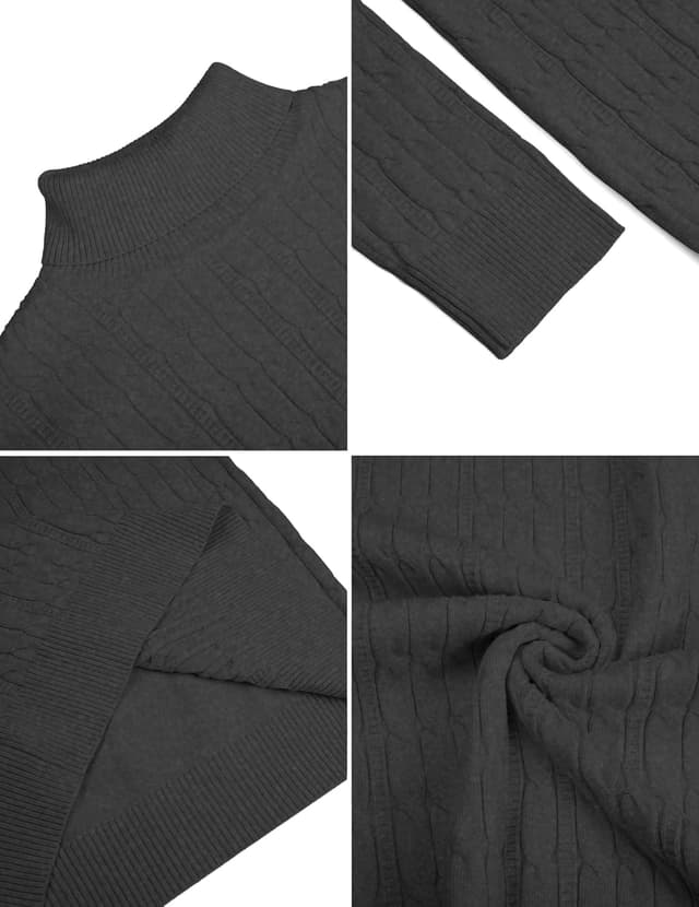 Detalle de COOFANDY men’s turtleneck cable knit jumper – slim fit roll neck for winter layering