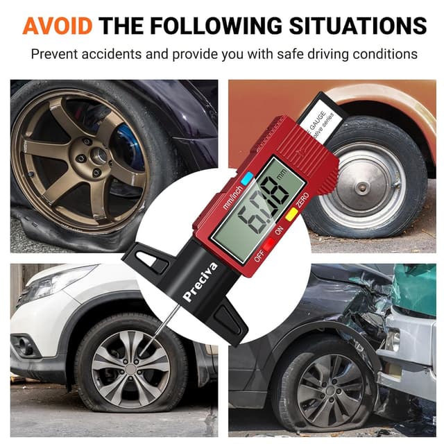 Thumbnail 6 de Preciva Burgundy Digital Tyre Tread Depth Gauge (0–25.4mm / 1 inch) with Large LCD