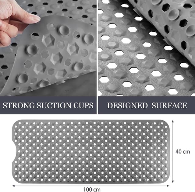 Detalle 2 de DOPROP Premium Non-Slip Bath Mat (100 x 40cm) with Suction Cups – Luxury Grey