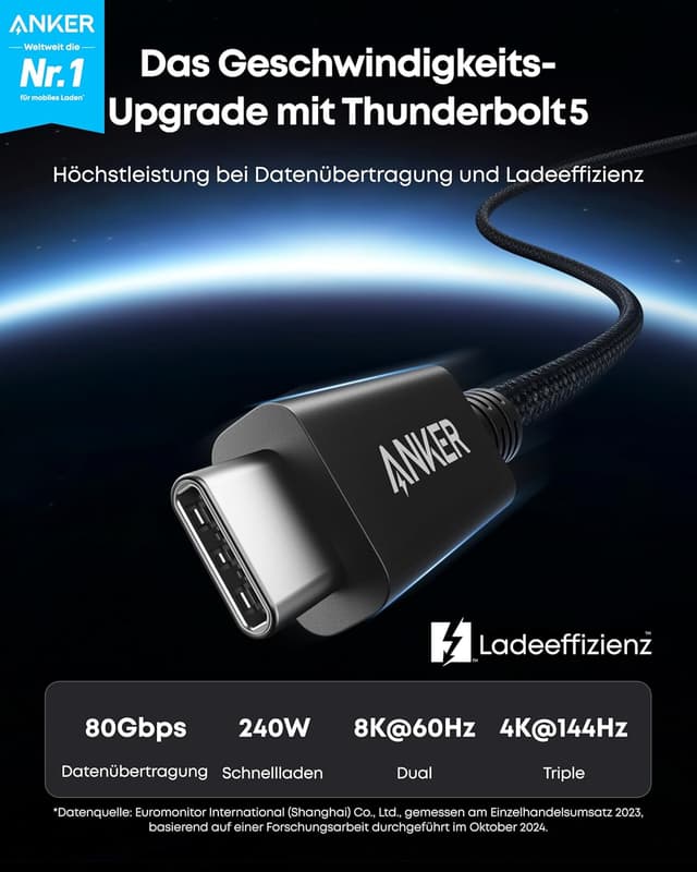 Detalle 2 de Anker Prime Thunderbolt 5 Kabel 100 cm – 240W, 80Gbps