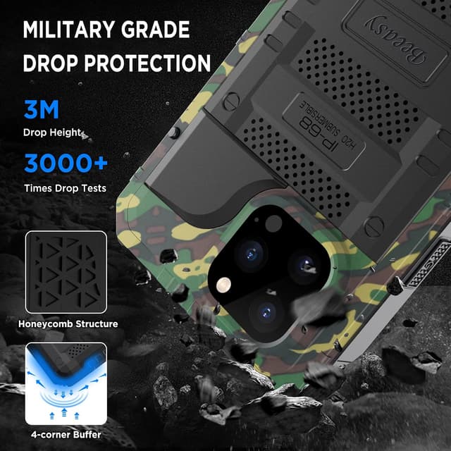 Detalle 2 de Beeasy iPhone 14 Pro Max Waterproof Heavy Duty Case with 360° Protection and Built-in Screen Protector (Camo)