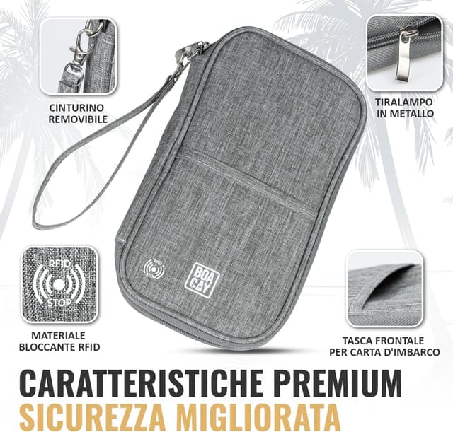 Detalle de BOACAY Porta Passaporto per Famiglia con RFID: organizer impermeabile da viaggio