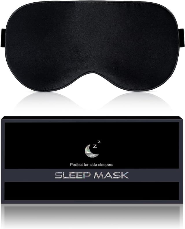 Detalle de Aosun Silk Sleep Mask (22-momme) – 100% pure mulberry silk light-blocking eye mask, adjustable strap, black