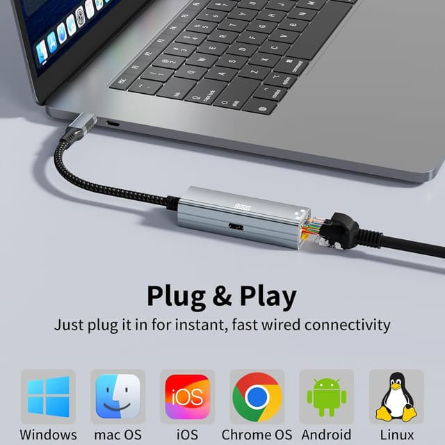 Thumbnail 6 de Esiposs 2-in-1 USB-C auf Gigabit-Ethernet Adapter mit 100W Power Delivery (RJ45) – 1 Gbit/s, Grau