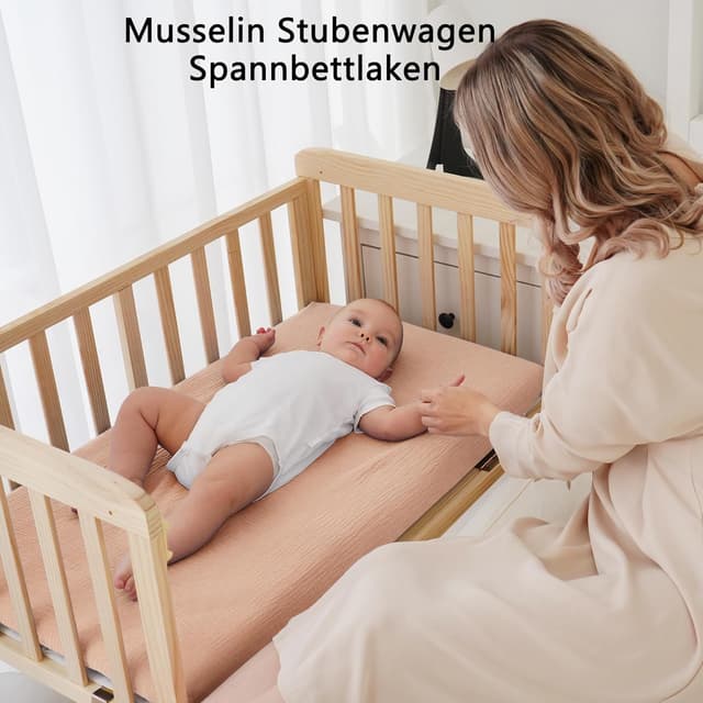 Detalle 2 de Kewlife gift Baby Musselin Spannbettlaken 80x50 cm (2er-Set) aus 100 % Baumwolle