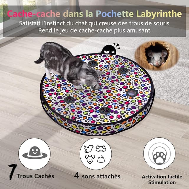 Detalle de GoldenSun Jouet pour chat 2 en 1 : balle à roulement rapide, sons et tapis à 7 trous