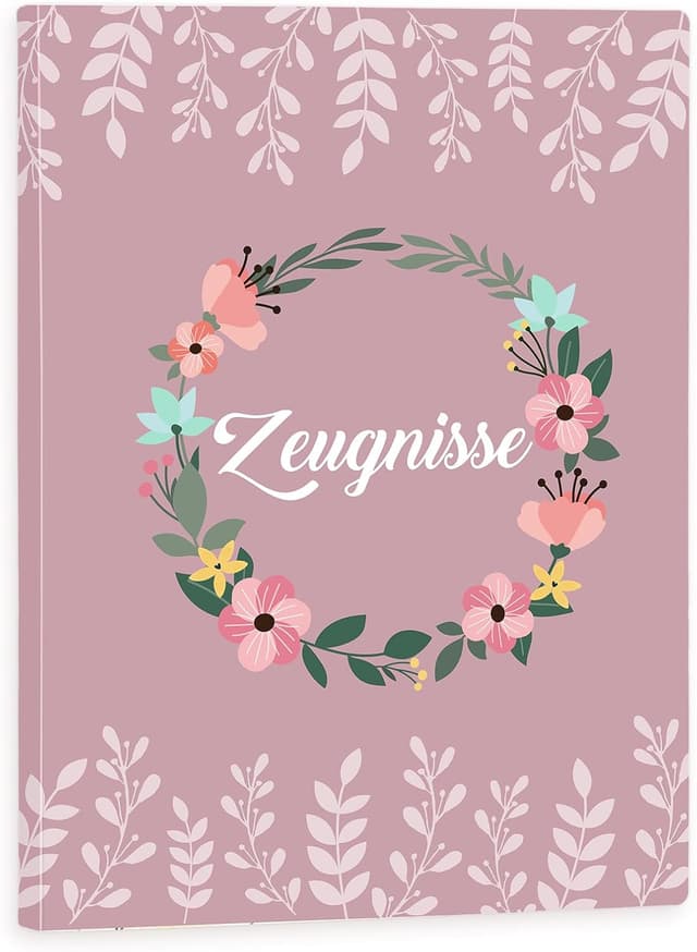 Detalle de Zeugnismappe A4 mit 40 Klarsichthüllen – Dokumentenmappe für Grundschule (Kranzmuster)