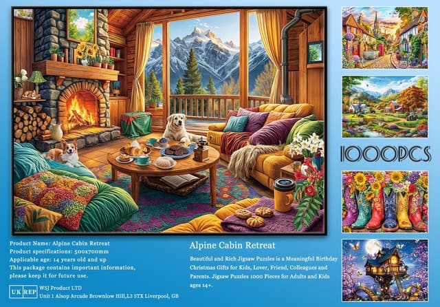 Thumbnail 6 de 1000-Piece Adult Jigsaw Puzzle – Alpine Cabin Retreat (jigsaw puzzles for adults)