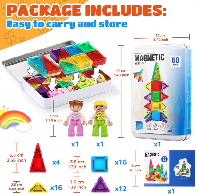 Detalle de GAGAKU Travel Mini Magnetic Tiles 50PCS