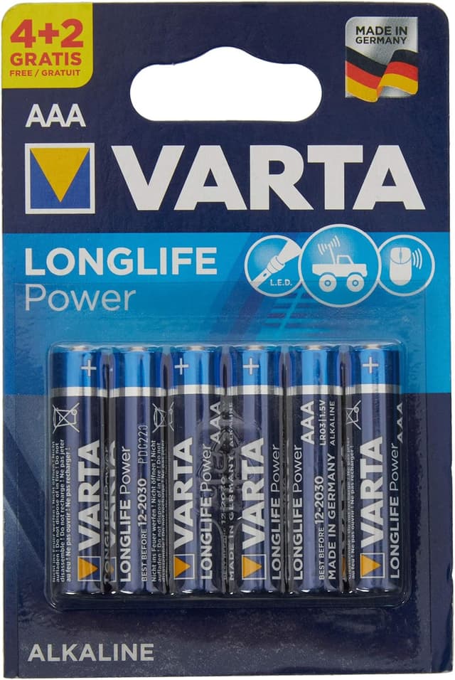 Detalle de Varta Pila Longlife Power AAA Micro LR03, 20 unidades, Made in Germany
