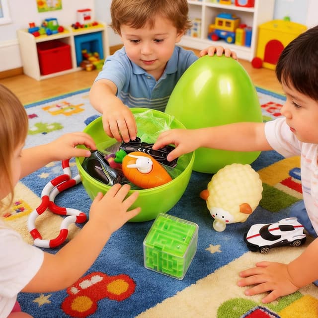 Detalle de Outpicker 12-Piece Easter Kids Toy Gift Set (Mini Cars, Fidget & Maze) in Reusable Egg-Shaped Box