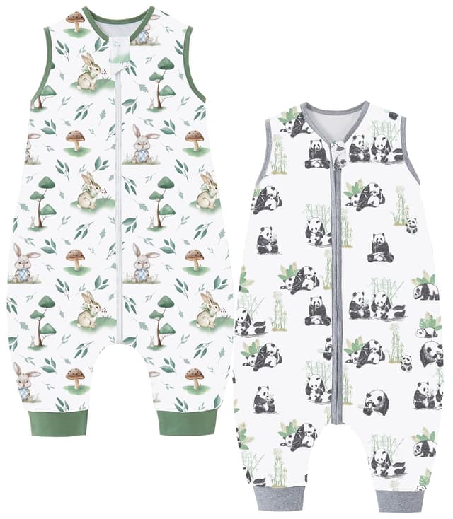 Detalle de Chilsuessy 2er Pack Baby-Schlafsack Sommer mit Füßen 0,5 TOG aus 100% Baumwolle (0,5 TOG) – Pilzkaninchen & Panda Home