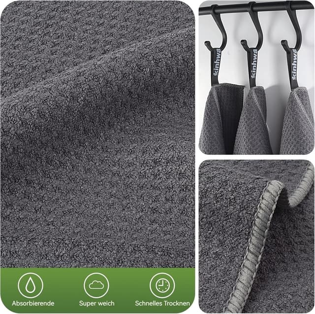 Detalle de KinHwa Mikrofaser-Reinigungstücher (6er Set) grau, 30 x 30 cm – waschbar, saugstark