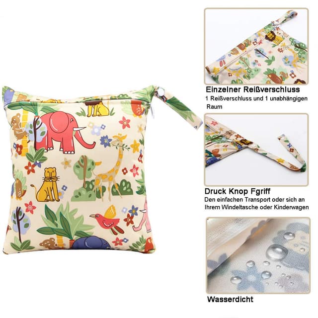 Detalle de Bynsaer Wetbag Stoffwindeln Nasstasche Wickeltasche (Farbe 06) – 2er Set für nasse & trockene Windeln
