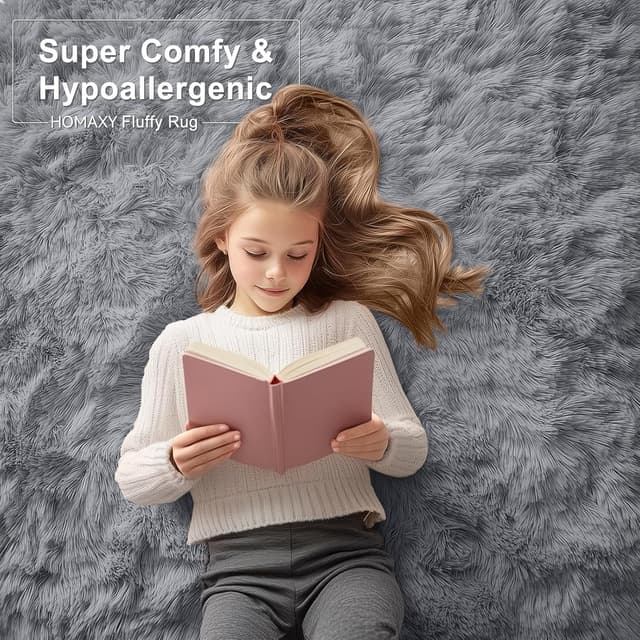 Detalle 2 de Homaxy Fluffy Shaggy Rug (120 x 160 cm) – Large anti-slip, machine washable shaggy carpet in grey