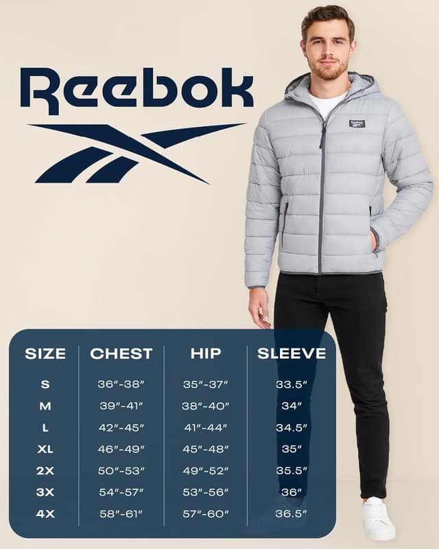Thumbnail 6 de Reebok Mens Puffer Jacket lightweight insulated coat