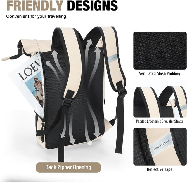 Detalle 2 de Lekeinchi rolltop backpack for men and women (pink) – waterproof laptop bag for up to 17 inch