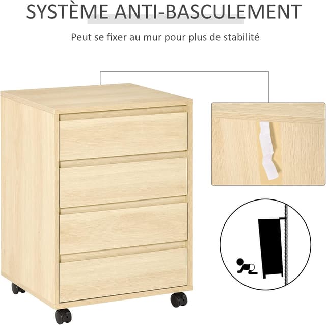 Thumbnail 5 de HOMCOM caisson bureau sur roulettes 4 tiroirs