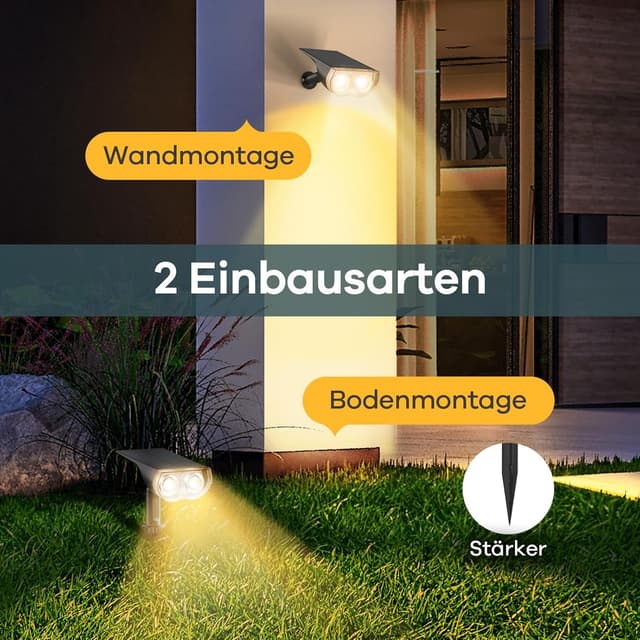 Detalle de Linkind LED-Solarstrahler StarRay mit Dämmerungssensor (Dusk to Dawn), IP65, 800 lm, 3000 K – 2er-Set