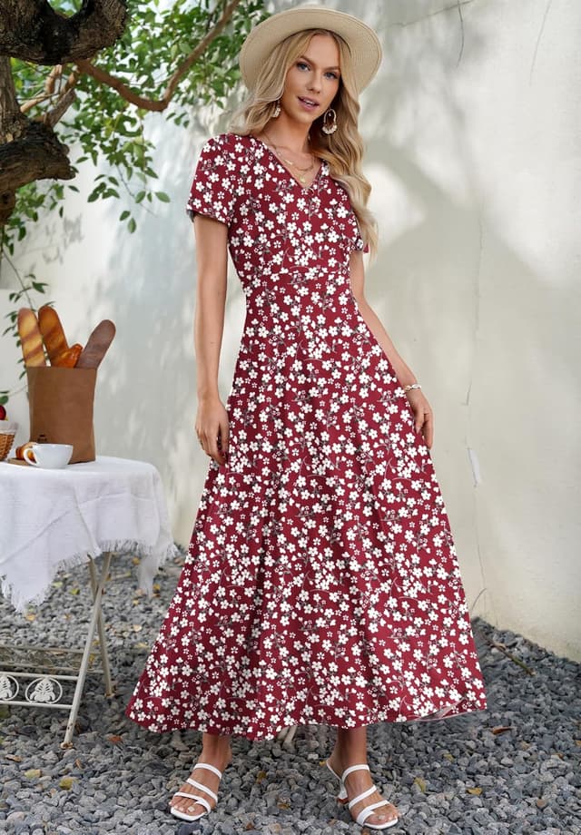 Detalle 2 de AUSELILY Maxi Dresses for Women — Ankle-Length Floral Wrap Dress with Pockets