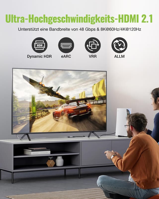 Detalle de LEENUE HDMI 2.1 Verlängerungskabel 1 m (8K@60Hz, 4K@120Hz, 48 Gbps) mit Stecker-auf-Buchse