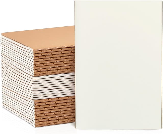 Detalle de VEESUN Notizbuch A5 blanko (30er Pack) mit Kraft-Cover – 60 weiße Seiten pro Heft