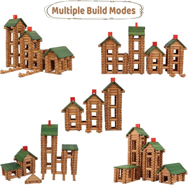 Detalle de Wondertoys 530-Piece Wooden Logs Set (Ages 3+) for Building Cabins, Cottages & Educational Play