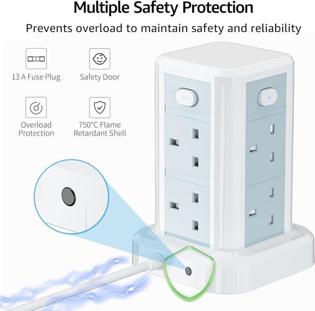 Thumbnail 3 de Toomke 8 Way Tower Extension Lead with USB
