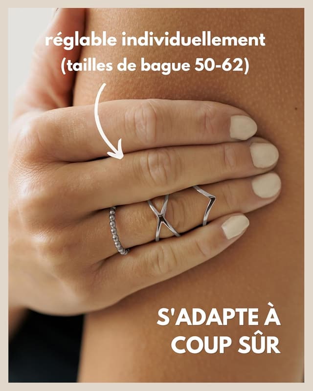 Detalle 2 de GD GOOD.designs EST. 2015 : ensemble de bagues ajustables pour femmes en acier inoxydable (empilables) en argent, or 18K et or rose