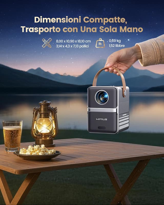 Detalle de WiMiUS P61 Pro Smart Proiettore Portatile 4K 700ANSI con Netflix e Dolby, Wi‑Fi e Bluetooth