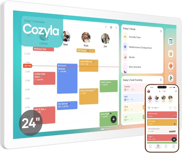 Detalle de Cozyla Mate Digital Calendar+ 2 (24 inch) smart wall planner with touch display for family schedules & chores