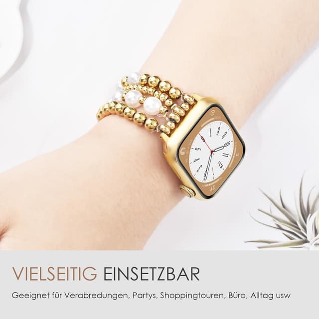 Thumbnail 6 de V.R.HOPE Perlen-Armband für Apple Watch (44/45/46/49 mm) – elastisches Band mit Gold-Perlen