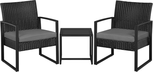 Detalle de Yaheetech Set mobili da giardino in poly rattan: 2 sedie e tavolino per balcone con cuscini