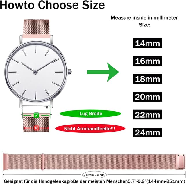 Detalle de ZLZKJS Edelstahl Mesh Uhrenarmband mit Magnetverschluss (14–24 mm) und Schnellverschluss