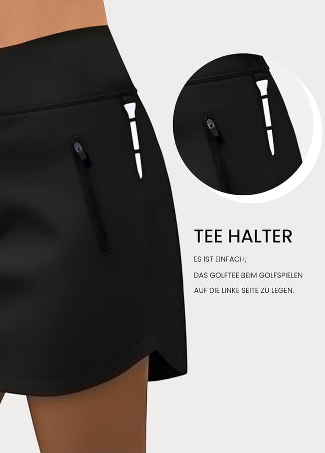 Detalle de Damen Sport-Hosenrock mit Reißverschluss-Taschen, elastischer High-Waist Bund – ideal für Wandern, Tennis und Golf