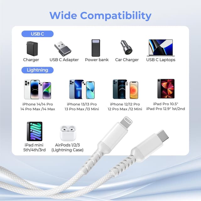 Thumbnail 6 de Elebase USB-A to USB-C adapter cable for iPhone 14/13 (Lightning) – 1m Power Delivery fast charging
