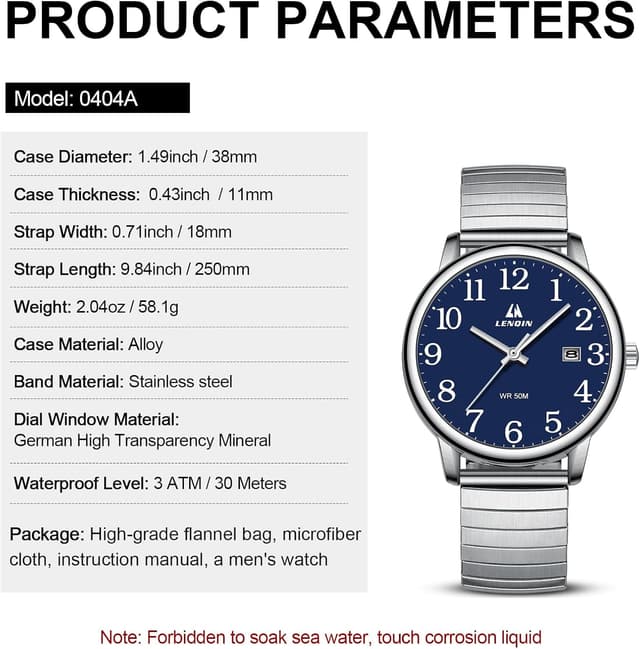 Thumbnail 6 de Herren Quarzuhr 38 mm Wasserdicht mit Datum