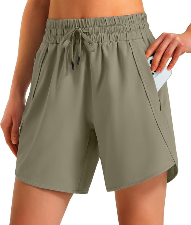 Detalle de Ksmien Women’s 5-Inch Running Shorts with Zipper Pockets, Quick-Dry, UPF 50+