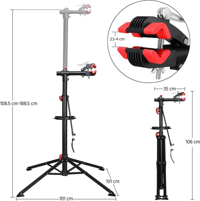 Detalle de Yaheetech Adjustable Height Bicycle Workstand (Folding Bike Repair Stand with Magnetic Tool Tray) — 108.5-188.5 cm, Black