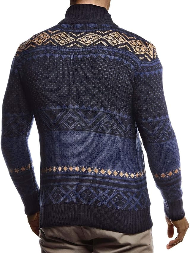 Detalle 2 de Leif Nelson LN20759 : veste en tricot à col montant motif norvégien pour homme
