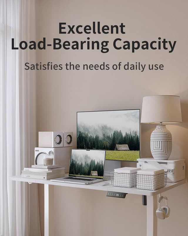 Detalle de FEZIBO höhenverstellbarer Schreibtisch elektrisch 140 x 70 cm (weiß) mit USB-A und USB-C Ladeanschlüssen