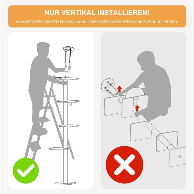 Detalle 2 de FUKUMARU Kratzbaum mit 4 Etagen bis zur Decke (250–274 cm), wandmontiert, Jute & Hängematte – beige