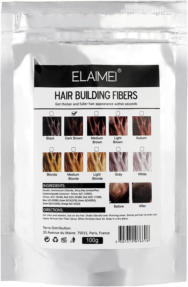 Detalle de Fibre di costruzione dei capelli alla cheratina, polvere professionale 100G – Marrone scuro