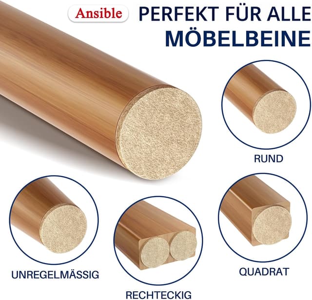 Detalle de Ansible 60 selbstklebende Filzgleiter (Ø 25 mm) Rund, beige – Möbelgleiter zum Kratzschutz & für leises Gleiten