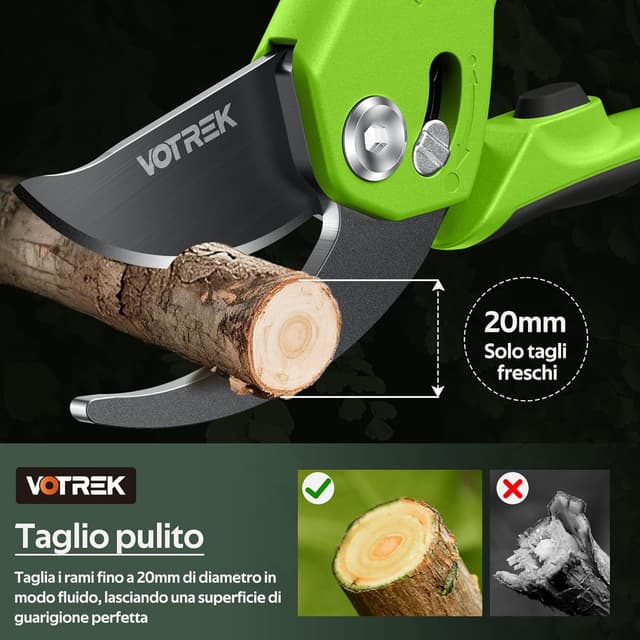 Detalle de VOTREK Cesoie da potatura bypass Pro 21,5 cm VTX850 con regolazione continua lame SK5