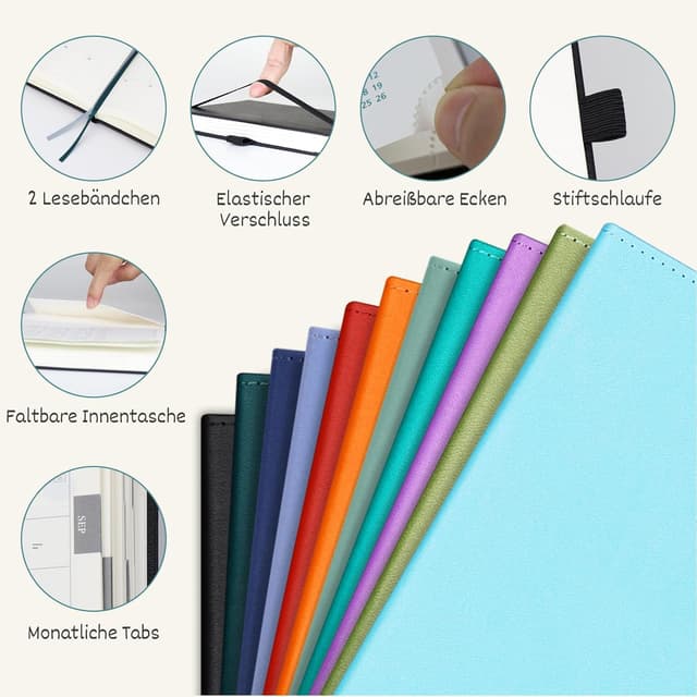 Detalle de BEZEND Kalender 2026/2027 Klein Wochenplaner A6 (18 Monate) mit Stifthalter, Türkis